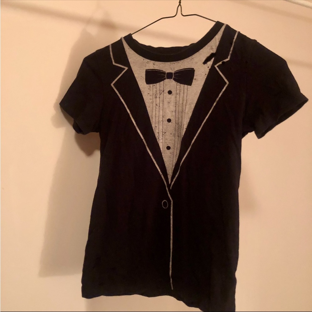Current Mood Black Tuxedo Graphic Short Sleeve Tee sz XS